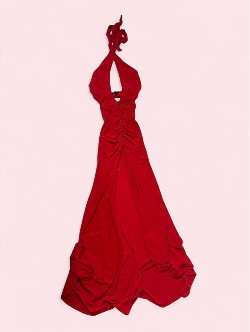 Red cross neck maxi dress